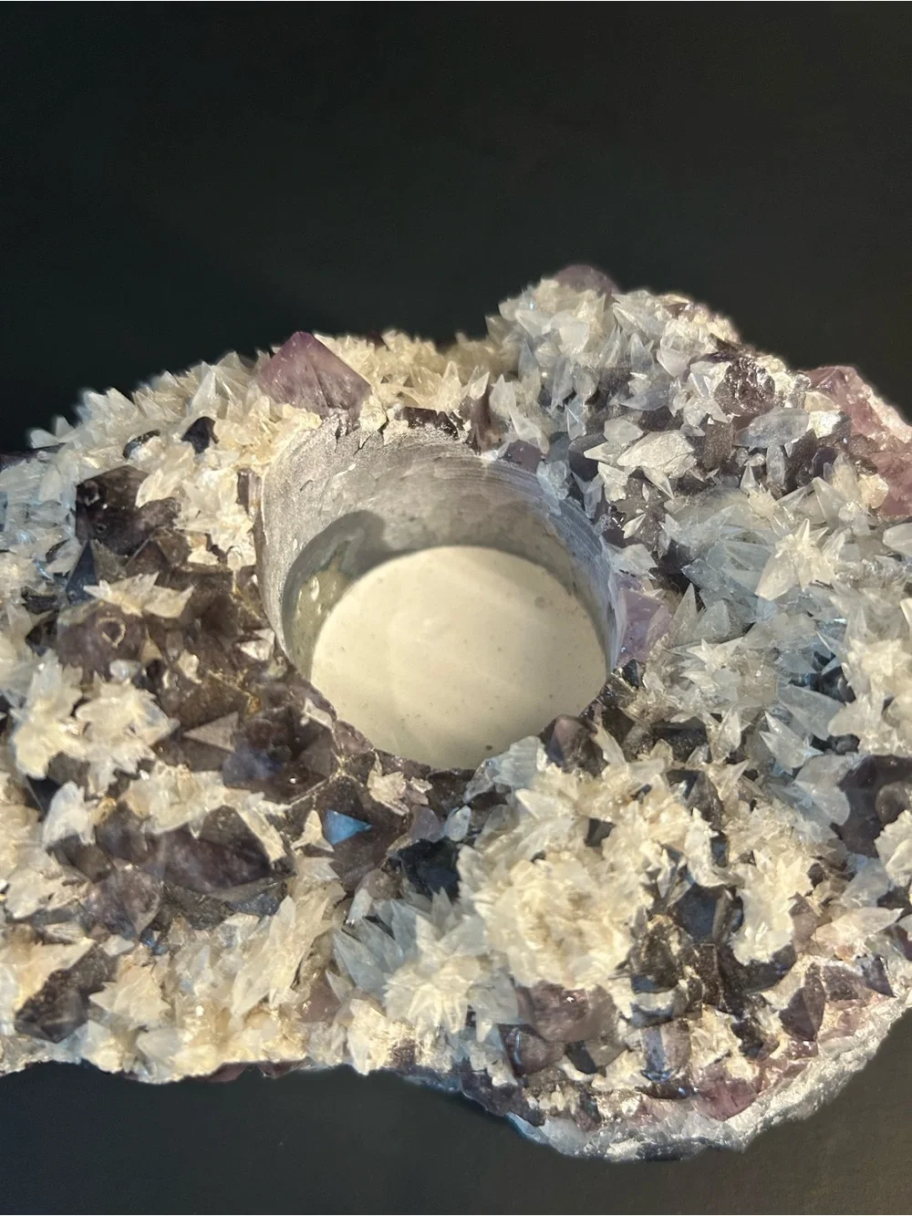 Raw Amethyst Crystal Geode Tea Light Candle Holder 2.13 lbs.
